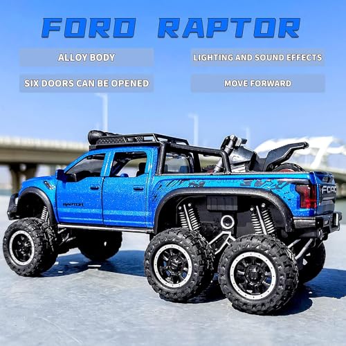 Image of Deuson Ecom Exclusive 1:24 Raptor F150 Alloy Metal Diecast Car Pull Back Die Cast Metal Pullback Toy Car With Openable Doors, Light Music Boys Gifts Toys For Kids - Black