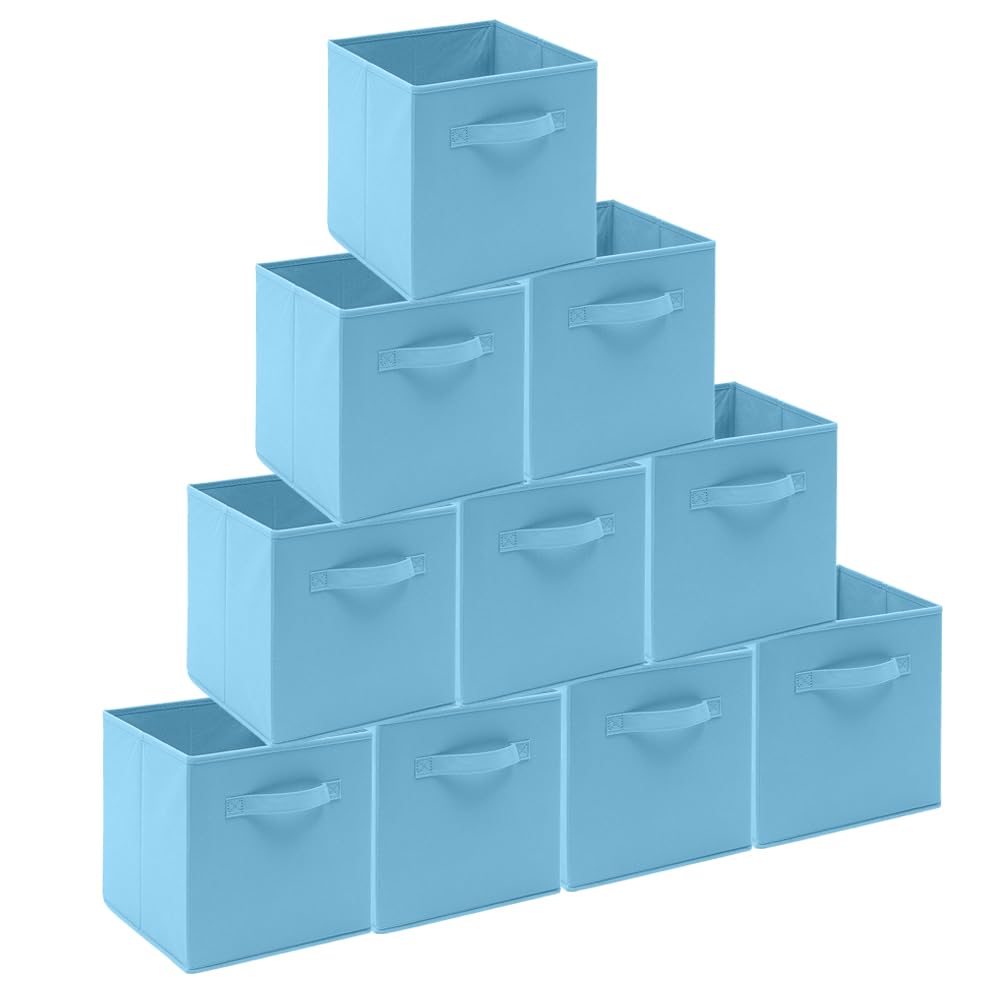 BonChoice Foldable Storage Cubes Boxes Pack of 10 with Handle for Home Organization, Fabric Wardrobe Storage Box Organizer Basket Bins for Clothes Toys, Collapsible&Durable(10, Blue, 26.5x26.5x28cm) — image 1