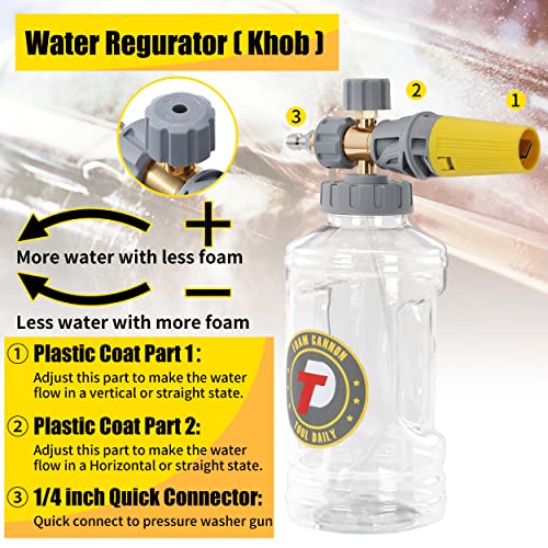 Image of Tool Daily Foam Cannon with Pressure Washer Gun 5000 PSI, Power Washer Gun with 3 /8'' Swivel Quick Connector, Adjustable Foam Blaster, M22 and 1 /4 Inch Quick Connect, 1.5 Liter
