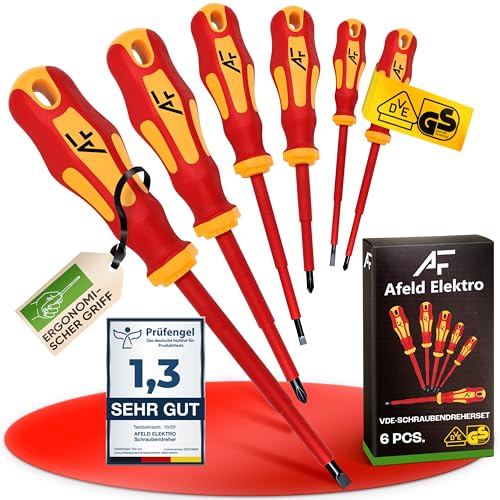 Afeld Elektro VDE Schraubendreher Set magnetisch - 6-teilig - 2 Kreuz - 4 Schlitz - isoliert bis 1000 V - Hergestellt aus S2-Stahl...