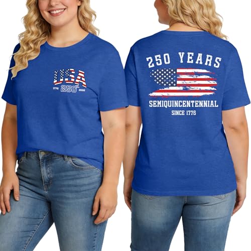 Image of Ithalt Patriotic Plus Size Shirts for Women 250th Anniversary USA Shirts American Flag Tshirt USA Short Sleeve Tops