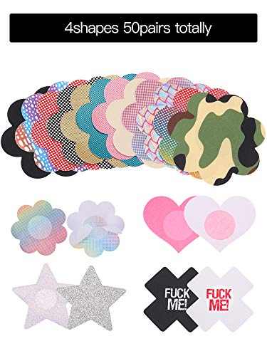 Willbond Multi Design Pasties Nipple Covers Breast Covers Disposable Bra Satin Petal Stickers Adhesive Breast Pasties (50 Pairs) #TOP1
