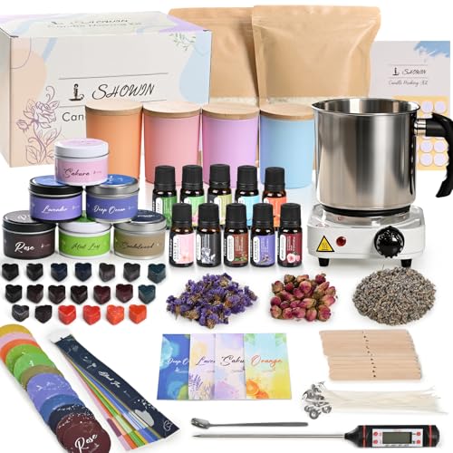 SHOWIN Candle Making Kit DIY Candle Making Supplies for Adults Starter Soy Wax Candle Kit with Wax Melter Jars & Tins Scented Home Decoration