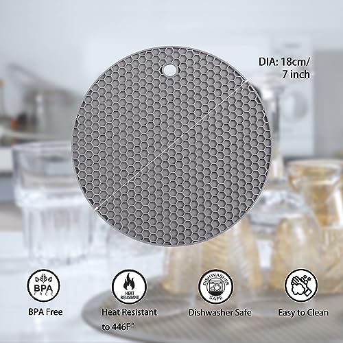 Image of To encounter Silicone Trivets Mat - Round 7 inch x 7 inch - Set of 8 Heat Resistant Multifunctional Mat, Hot Pad, Pot Holder, Tabletop Kitchen Trivet Mats Anti-Skid
