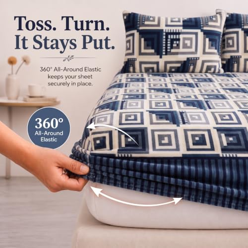 Image of HOMEKART 280 GSM Warm Fitted Bedsheet for Double Bed, Soft Winter Mattress Sheet, Cozy Stretchable Fitted Bed Cover with Elastic, Comfortable & Durable Bedding, Cinnamon, Double (78 x 72 + 8)