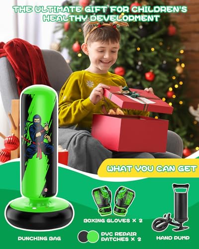 Image of QPAU Punching Bag for Kids, 66 Inch Stable Inflatable Boxing Bag with Boxing Gloves, Stand Kids Punching Bag Toy for Boys & Girls Age 6-12, Boxing Set for Practicing Karate, Taekwondo, MMA