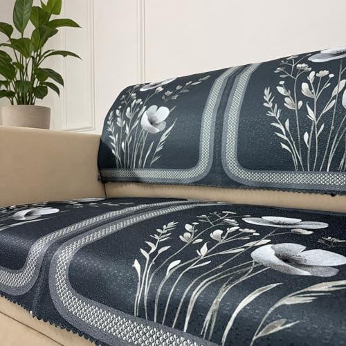 Image of Homerz Premium Waterproof Jasmine Joe Sofa Seat Cover - Floral Printed Sofa Protector | Non-Slip, Washable & Durable Sofa Protector (Grey, 2 Seater with Back)