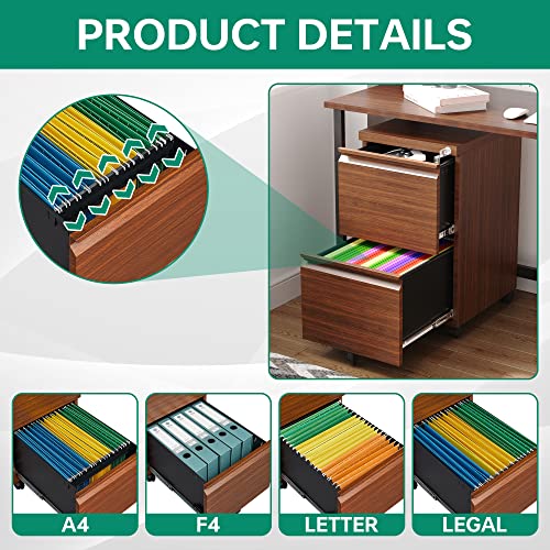 Letaya 2 Drawer Mobile File Cabinet With Lock,Under Desk Metal Filing Cabinets For Home Office Organizer Letters/Legal/A4(Required Assemble-Wood) #TOP5