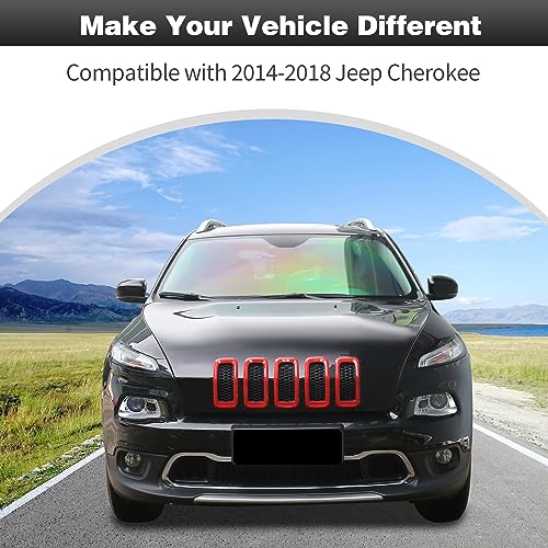 Image of CheroCar for Jeep Cherokee Front Grille Cover Grill Frame Trim Inserts Fits for 2014-2018 Jeep Cherokee,Red