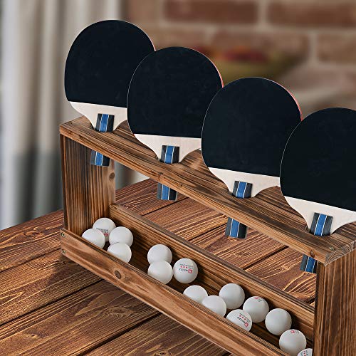 Sunix Ping Pong Paddle Storage Rack Table Tennis Racket Display Wall Mounted Holder for 4 Paddles and Balls Storage in Bar Room, Game Room, Office Break Room, Garage, Bedroom, Home