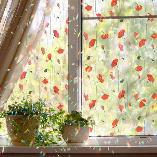 Vinilo decorativo para ventana rojo con flores amapola 40x16 in miniatura 3