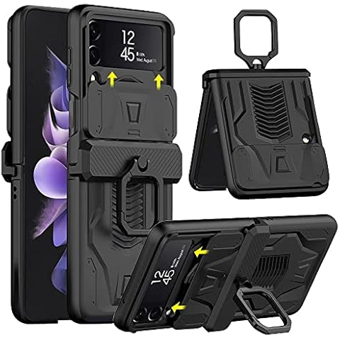 FODDOM for Samsung Galaxy Z Flip 4 Case with 360° Ring Holder, Z Flip 4 Case Armor Magnetic Hinge Protection Slideway Lens Camera All-Inclusive Cover for Samsung Galaxy Z Flip 4 5G 2022 (Black) Cover