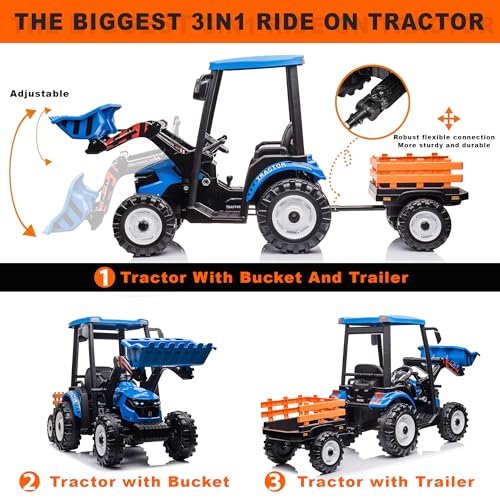 Image of Kidsera 24V Extra-Large 3-in-1 Kids Ride On Tractor w /Loader & Trailer