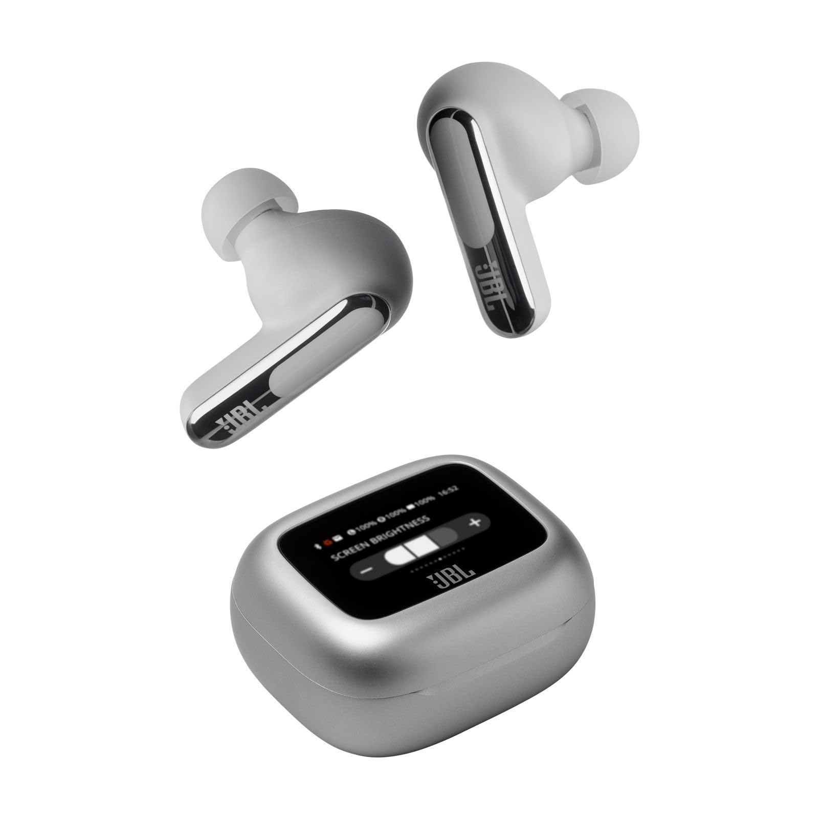 JBL Live Beam 3 Cuffie Wireless Bluetooth, 48 Ore di Autonomia, con Cancellazione Adattiva del Rumore, High-Resolution, Impermeabili e Antipolvere IP55, Inserti Auricolari, Argento