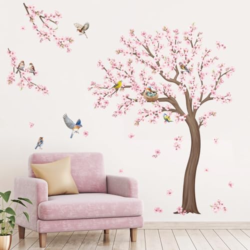 Vinilos decorativos de árbol de cerezo grande rosa 150 cm miniatura 3