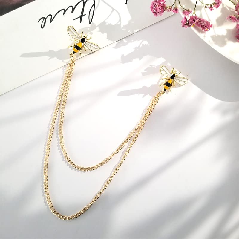 Image of Dreuyet Honey Bee Brooches for Women Men CZ Crystal Cute Bee With Hanging Chain Tassel Badge Suit Collar Brooch Lapel Pin Vintage Insect Themes Hanging Brooches Pins Accessories