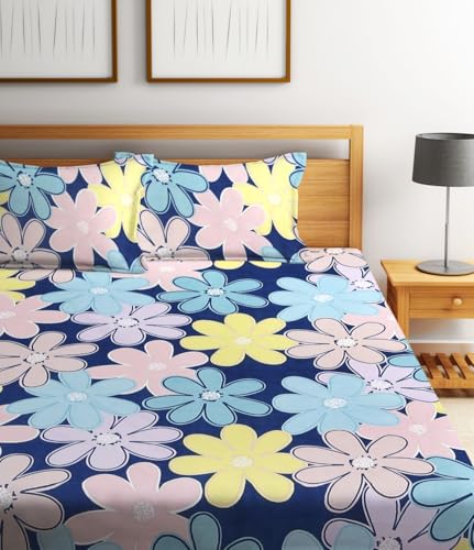 Image of Home Sizzler 210TC Floral Double Bedsheet with 2 King Size Pillow Covers