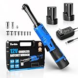 Tarlido 3/8' Electric Ratchet Wrench, 4' Extended 40 Ft-Lbs 400 RPM 12V Cordless Battery Powered Ratchet Wrench Set with LED Light, Including 2 Batteries, 11 Sockets and Fast Charge-Blue