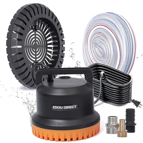 EDOU Pool Cover Pump, Black & Orange Plastic Drainage Pump for Above Ground Pools - Professional...