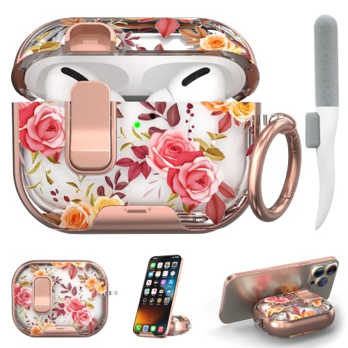 Image of for AirPods Pro 2 /1 Case with Safety Lock & Phone Stand, Red Rose