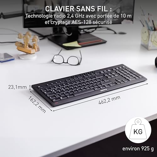 CHERRY Stream Keyboard Wireless, Clavier sans Fil, Disposition Suisse (QWERTZ), Connexion Radio 2,4 GHz, Touches silencieuses, Design Plat, Alimenté par Batterie, Noir – vue 3