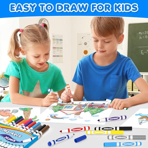 Image of 24 Count Washable Markers for Kids, Broad Line Markers with Conical Tip, Assorted Colors, Drawing Essentials for School Classroom, Student Teacher Must Have for Coloring Book, Art & Craft Supplies