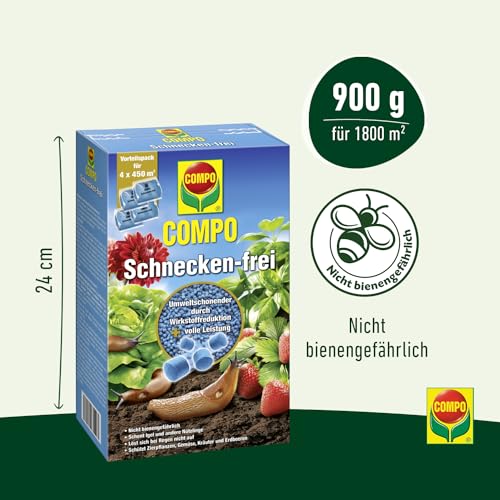 Compo Schnecken-frei, Streugranulat, Regenfest, für bis zu 1800 m², 4x225 g (900 g) – Ansicht 4