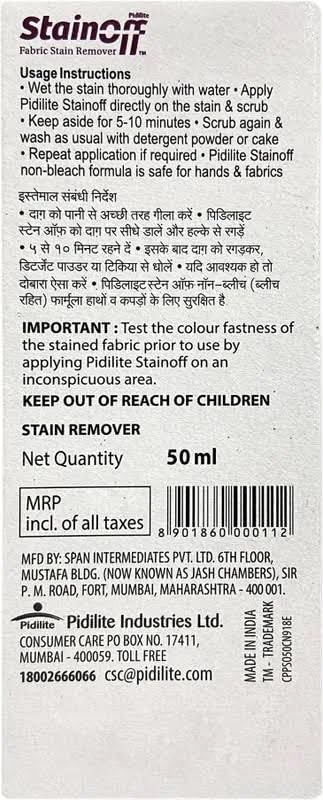 Pidilite Stain Off - Fabric Stain Remover Liquid (50 Ml), Pack of 4 - Image 3 thumbnail