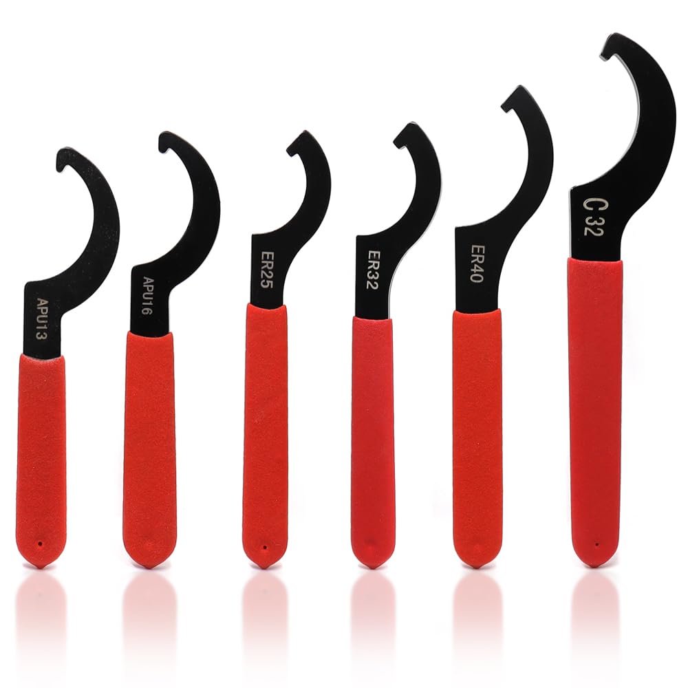 Juego de 6 llaves en forma de C hechas de acero de alto carbono, llave universal de gancho en C para sistema de suspensión y ajustes de choque (rojo y negro)