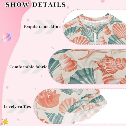 Colorful Seashells 1 Girls Long Sleeve Swimsuits One Piece Zipper Bathing Suit UPF 50+ Rashguard Swimwear4