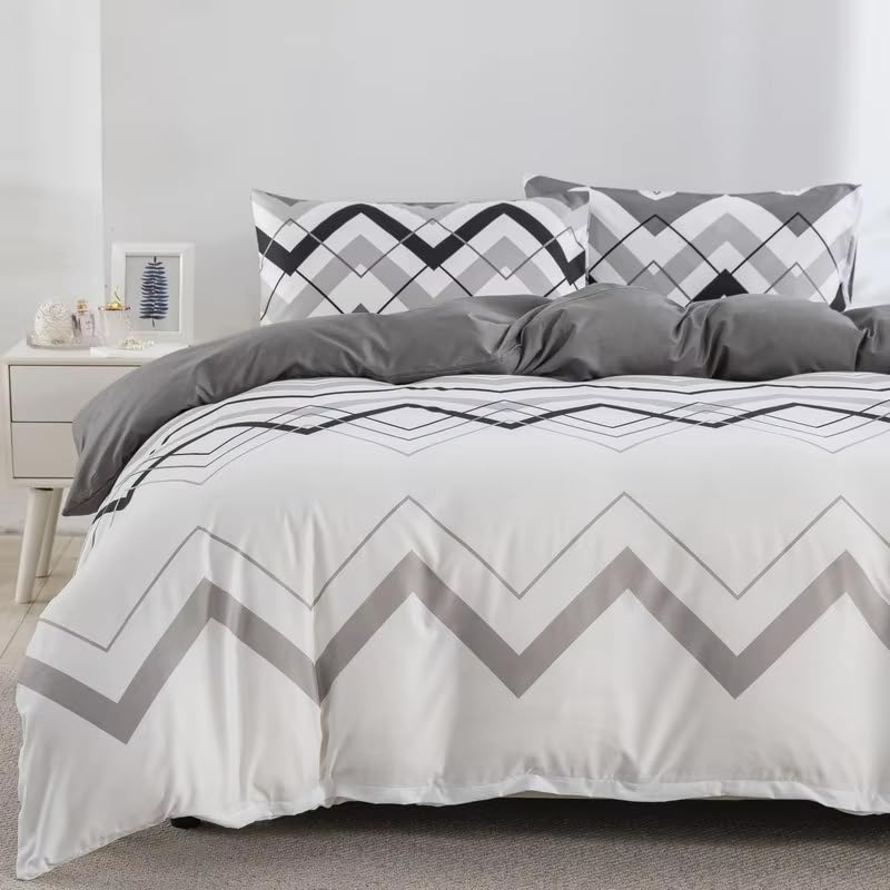 Parure de lit rayures ondulées noire blanche grise avec housse 200x200