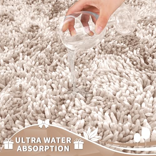 Image of Yimobra Toilet Rugs U Shaped Washable, Extra Thick Soft Absorbent Chenille Contour Bathroom Rugs for Toilet 24x20 Inch, Quick Dry Non Slip Toilet Mat for Bath Floor, Khaki