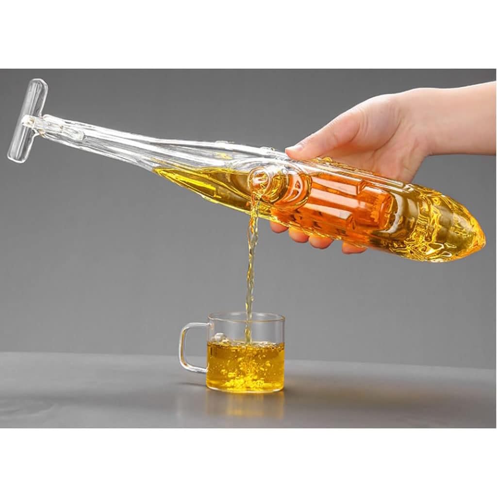 Carafe à Whisky En Forme D'Hélicoptère - Bouteille Verre Créative 750ml Avec Coffret, Cadeau Idéal Pour Homme