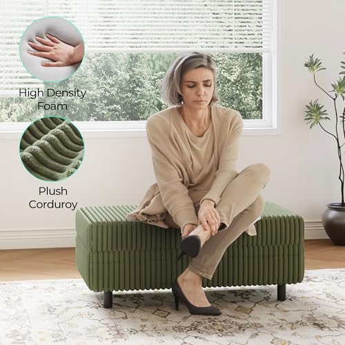 Image of LINSY HOME Sectional Sleeper Sofa - Modular Ottoman Module (Green, Sleeper Sofa Ottoman) | Storage