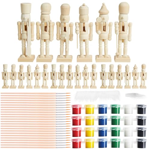 CUKBLESS 72 PCS Christmas Wooden Nutcracker to Paint Kit,24-Pack of