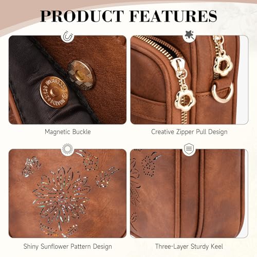 Image of Small Crossbody Bags for Women, RFID Phone Purse with Card Slots, Triple Compartments Lightweight Shoulder Bag