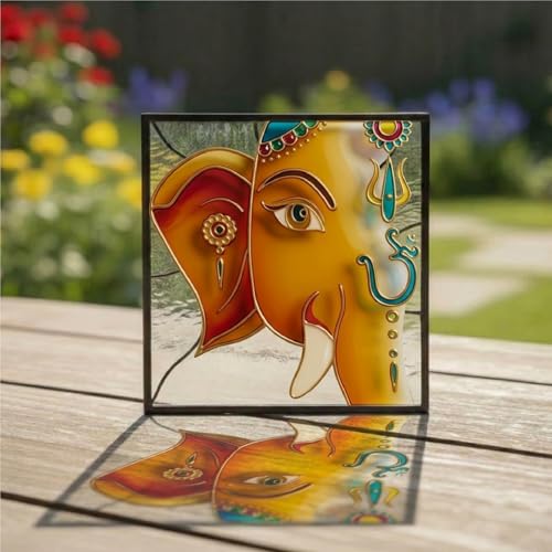 Image of The Crafthives Ganesha Glass Painting Kit | DIY Stained Glass Ganesh Art Set with Acrylic Frames, Colours, Brushes & Outliner | Creative Glass Painting Craft Kit for Kids Beginners Adults