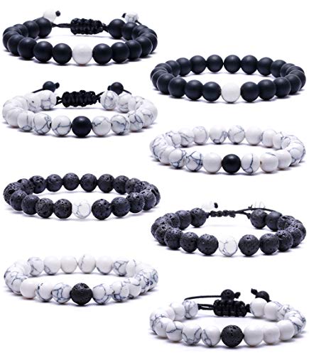 SOOWOOT 8Pcs Howlite Bracelet Black Matte Agate Bracelet Couples Bracelet Distance Bracelet Lava