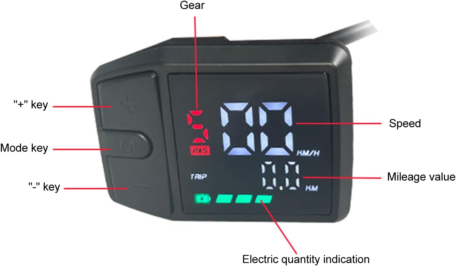 Focket Bike Computer, IP65 Speed Power Gear Mileage Display Electric Bicycle LCD Display DC 24V 36V 48V Universal Bicycle Speedometer for Electric Bikes, Scooters