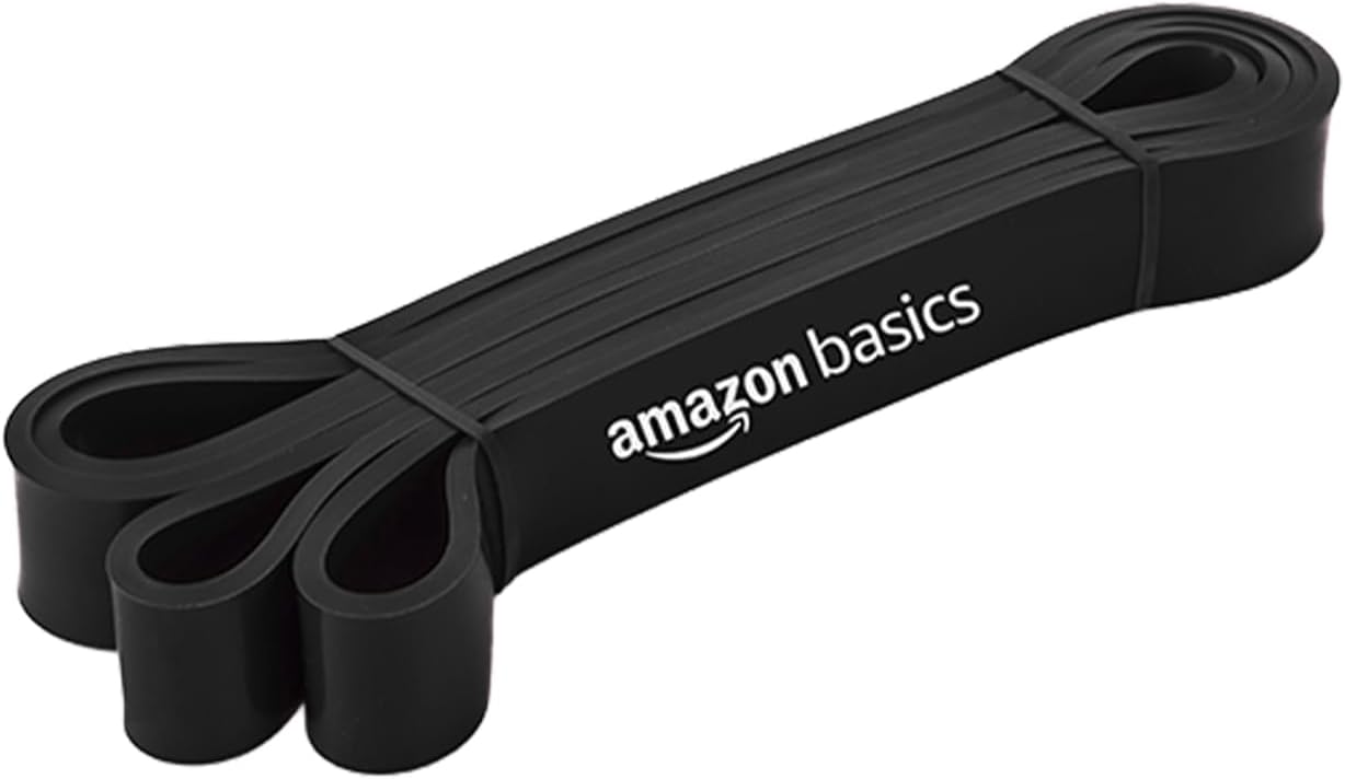 Amazon Basics Heavy Resistance Band | Stretching & Pull-Up Power Band | Supported Resistance 14–27 Kg | 0.75" Wide | Suitable for Home & Gym Workouts | for Men & Women | Black