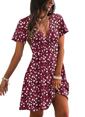 Spring Dresses for Women 2026 Party Wrap V Neck Casual Summer Sundress Travel Red Dress Vacation Outfits Floral Purple M
