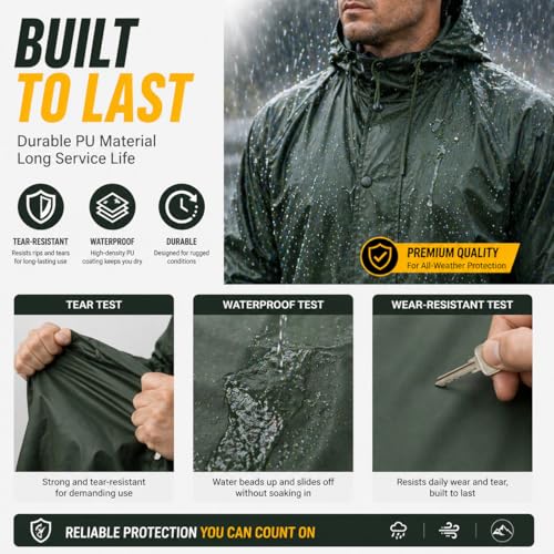 Image of Rain Suit For Men & Women Waterproof Heavy Duty Rain Gear Reflective Jacket for Fishing Outdoor Work Raincoats
