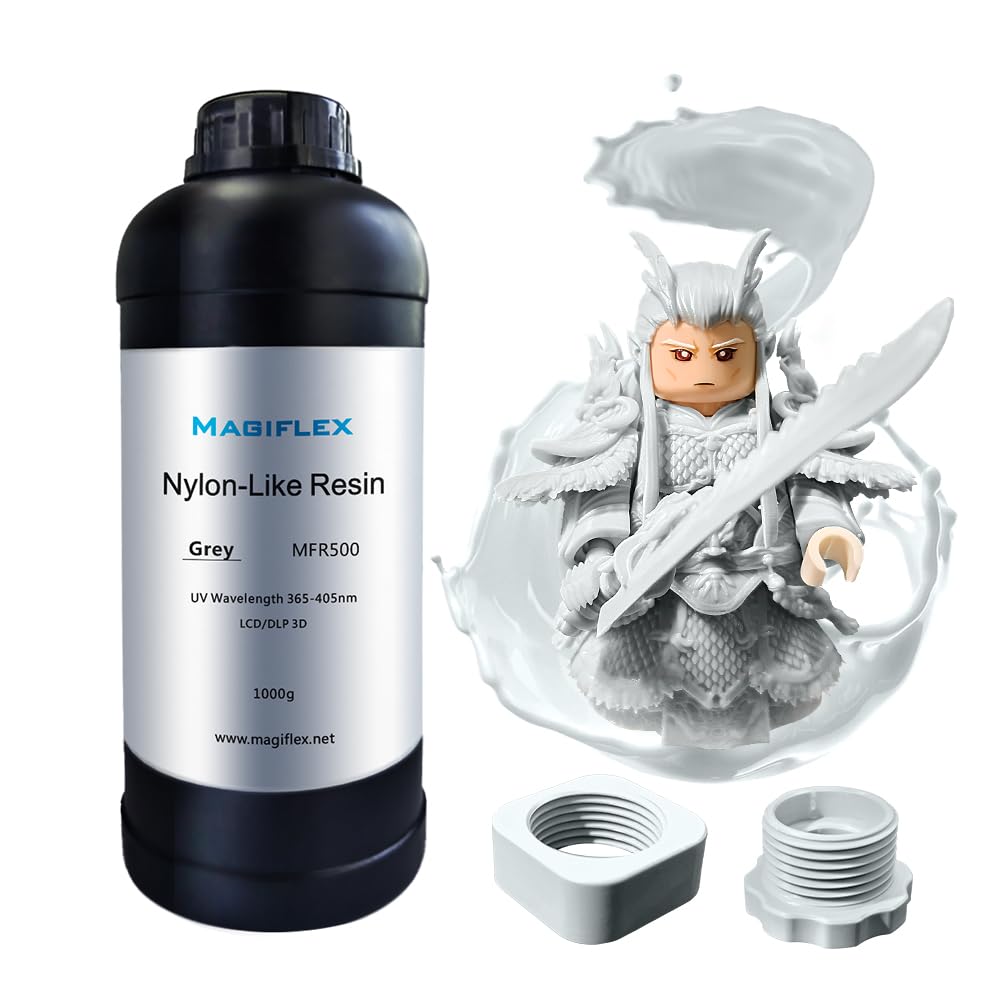Tough Resin, Upgraded Nylon-Like 3D Printer Resin, 405nm SLA Fast UV-Curing Resin, High Precision & Rapid Photopolymer for 8K Capable LCD/DLP/SLA 3D Printing (1000g） (Grey)