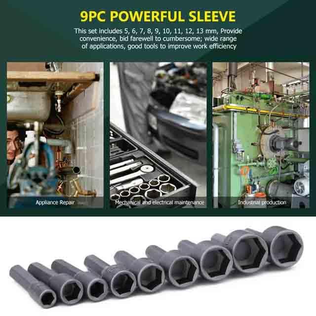 nitya 9pcs 5-13mm Hexagon Nut Driver Drill Bit Socket Screwdriver Wrench Set for Electric Screwdriver Handle Tools, Chrome Vanadium Steel 1