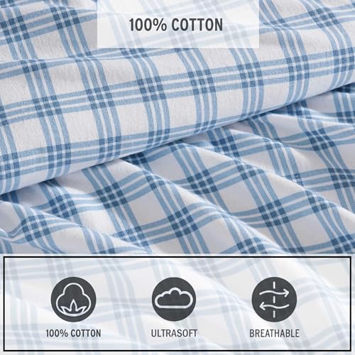 Image of Eddie Bauer - Full Bed Sheets, Cotton Flannel Bedding Set with Matching Pillowcases, Brushed for Extra Softness, Deep Pocket, Oeko-Tex Certified (Arrowhead Tartan Blue)