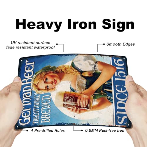 SUPERDANT German Beer and Beauty Tin Sign German Beer Vintage Metal Sign Pretty Woman Metal Tin Signs Bar Theme Metal Wall Art Signs and Plaque Beer Wall Decor for Bar Pub Man Cave - Image 3