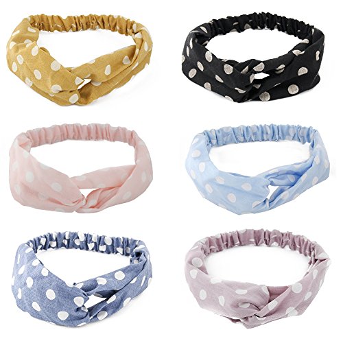 Kaide Stretch Polka Dot Criss Cross Fashion Twist Headbands Bandana/Turban/Headwrap/Hairband for Women and Girls,pack of 6