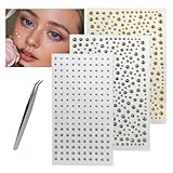 BOROLA 882Pcs Self-Adhesive Face Body Gems Rhinestone Stickers for Lips Nose Eyebrows Hair No Piercing Needed Face Jewels Makeup Kit Includes Tweezers for Women DIY Nail Festival Party Cosplay