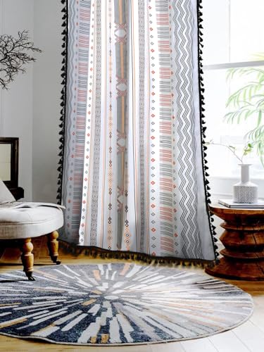 Image of Cortina 100% Cotton, Bohemian Tasseled Boho Print, Room Darkening Curtains for Window (with Back Tabs) - 9 Feet, Multicolor, 2 Piece (Length 270 cm)
