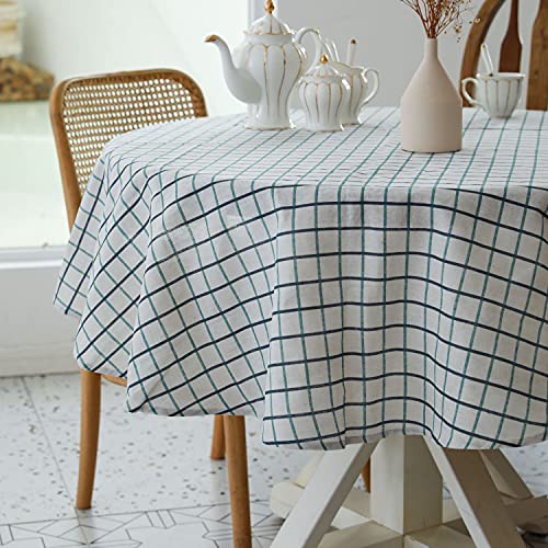Pastoral Round Tablecloth - 60 Inch Dia. - Linen Fabric Table Cloth - Washable Table Cover with Dust-Proof Wrinkle Resistant for Restaurant, Picnic, Indoor and Outdoor Dining, Floral (Dark Blue)
